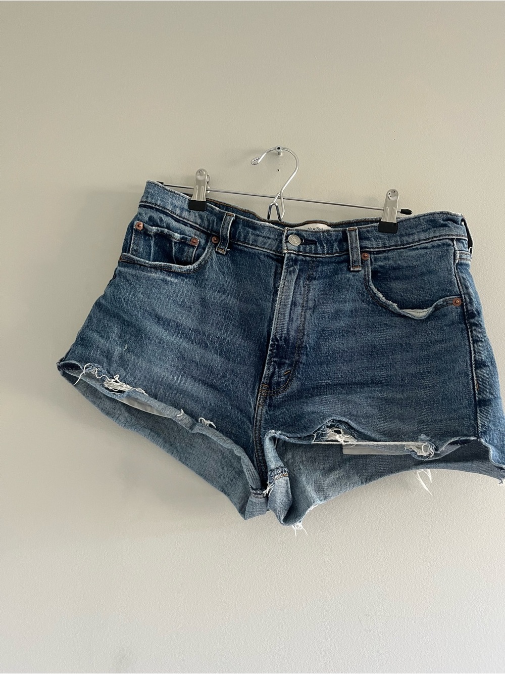 Abercrombie & Fitch Dark Blue Distressed Jean Shorts
